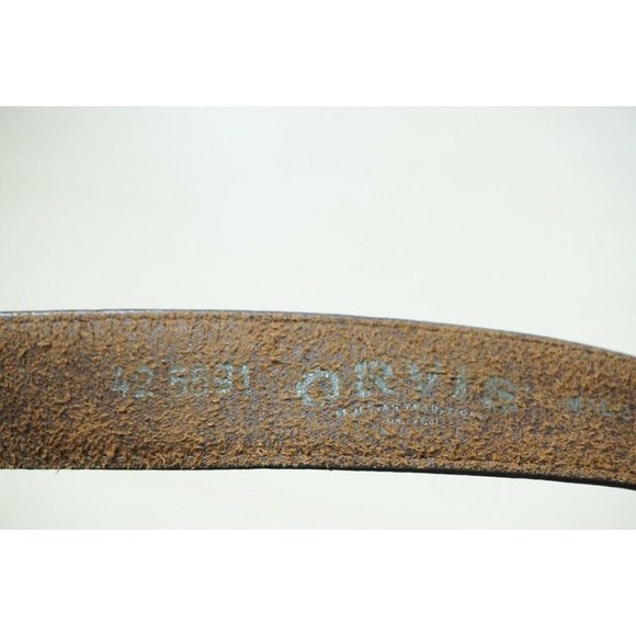Orvis Brown Leather Metal Buckle Mens Belt Sz 42 M - Picture 3 of 4